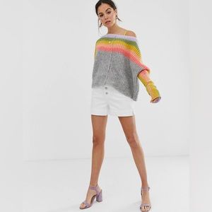 Free People See The Rainbow Wool Alpaca Eyelash Oversized Sweater Size Small